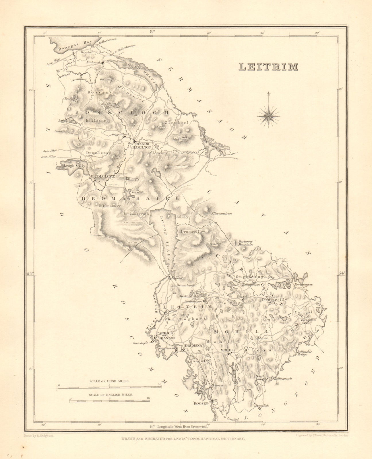 COUNTY LEITRIM antique map for LEWIS by CREIGHTON & DOWER - Ireland 1846